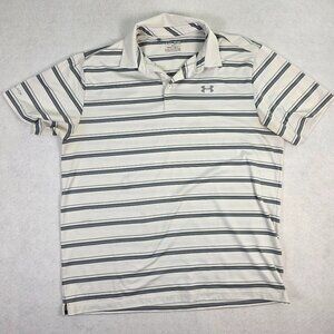 Under Armour XL HeatGear Stripe Polo Beige Gray